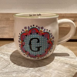Natural Life Colorful Ceramic Mug w/G monogram  “Live, Love, Laugh” Inscription